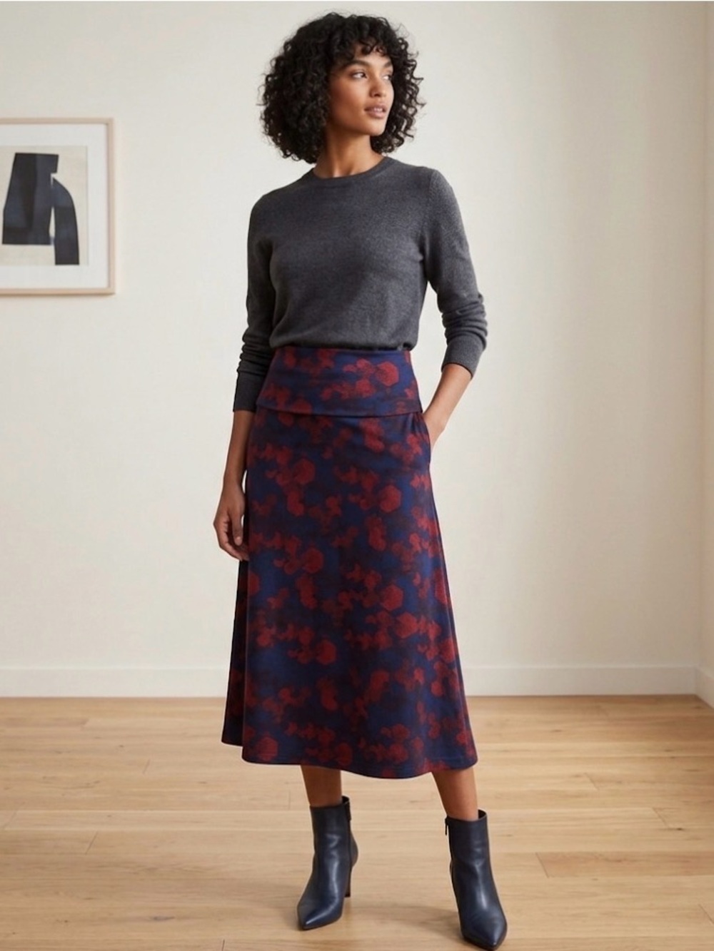 LuLaRoe A-Line Midi Skirt in Blue and Red Abstract Size Medium NWT